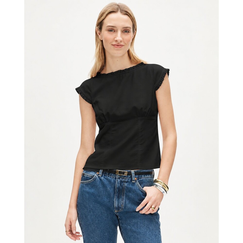 J.CREW Ruffle-Trim-Top Gramercy Linen Blend 10 Black Tailored Minimalist NWT B57